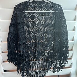 Boho Black crochet Fringe Shawl